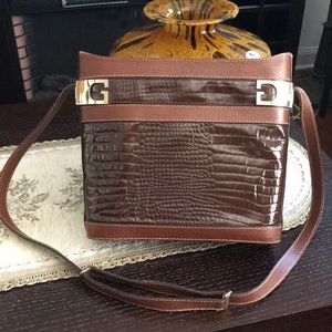 Vintage GUCCI Brown Embossed Croc/Leather Shoulderbag Rare